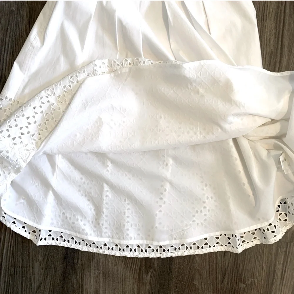 ANN TAYLOR White Eyelet Shirt Dress A-Line Cotton Lace Sleeveless Size 4 Summer - Picture 12 of 17